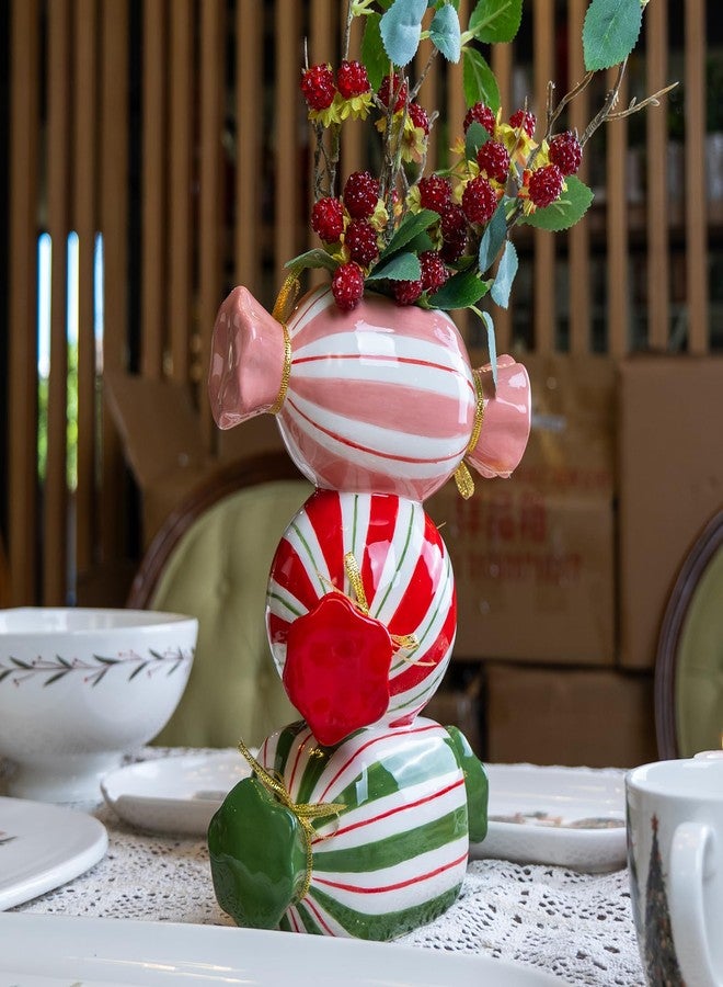DIF DECO Unique Ceramic Vase,Candy Shape Aesthetic Vase Cute Christmas Decorative Flower Vase 9.88 Inch Modern Funny Vase for Home/Holiday/Weddings/Party Table Flower Decor - Image 1